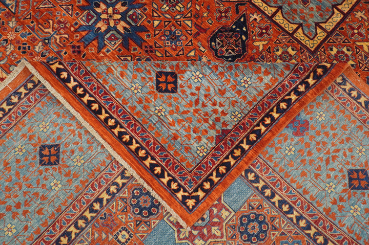 10x14 Orange Mamluk Turkish Hand knotted Geometric Medallion Rug