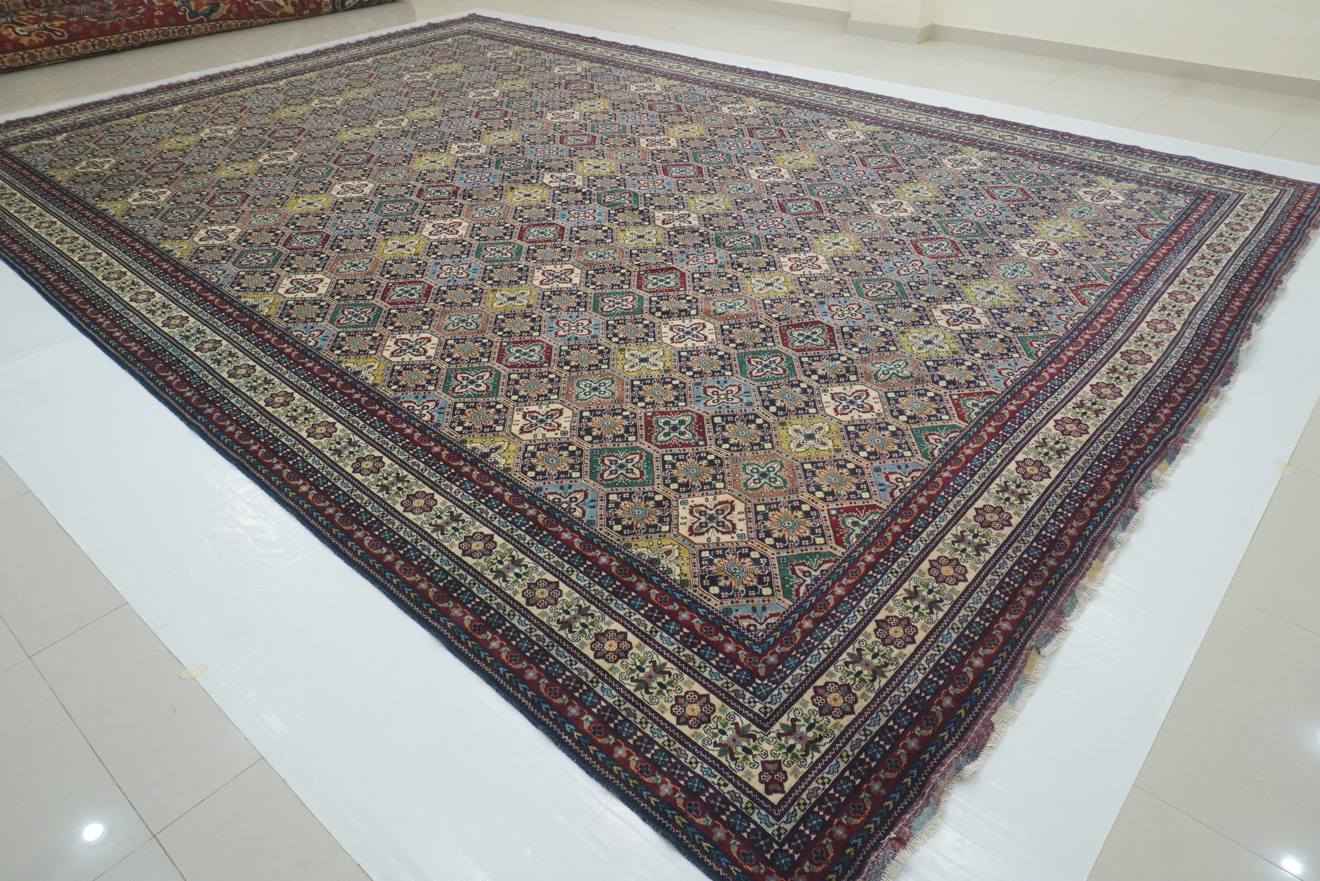 13x19 Afghan All over Geometric Hand-Knotted Wool Oriental Rug