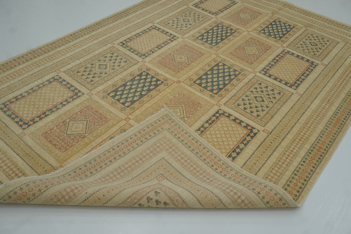 7x10 Bakhtiari Ivory Beige Afghan Hand Knotted Rug - Yildiz Rugs
