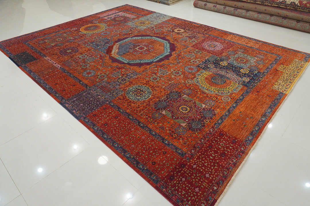 10x14 Rusty Orange Mamluk Turkish Modern Medallion Rug