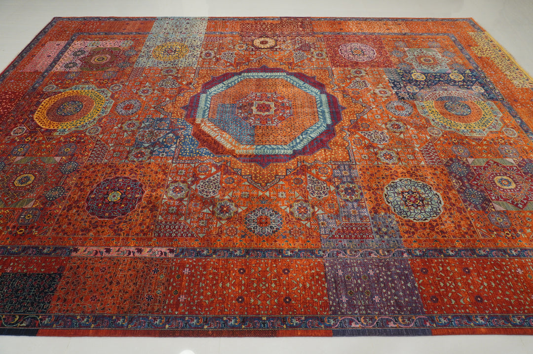 10x14 Rusty Orange Mamluk Turkish Modern Medallion Rug