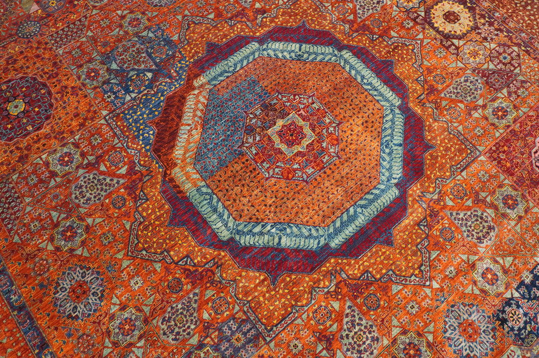 10x14 Rusty Orange Mamluk Turkish Modern Medallion Rug