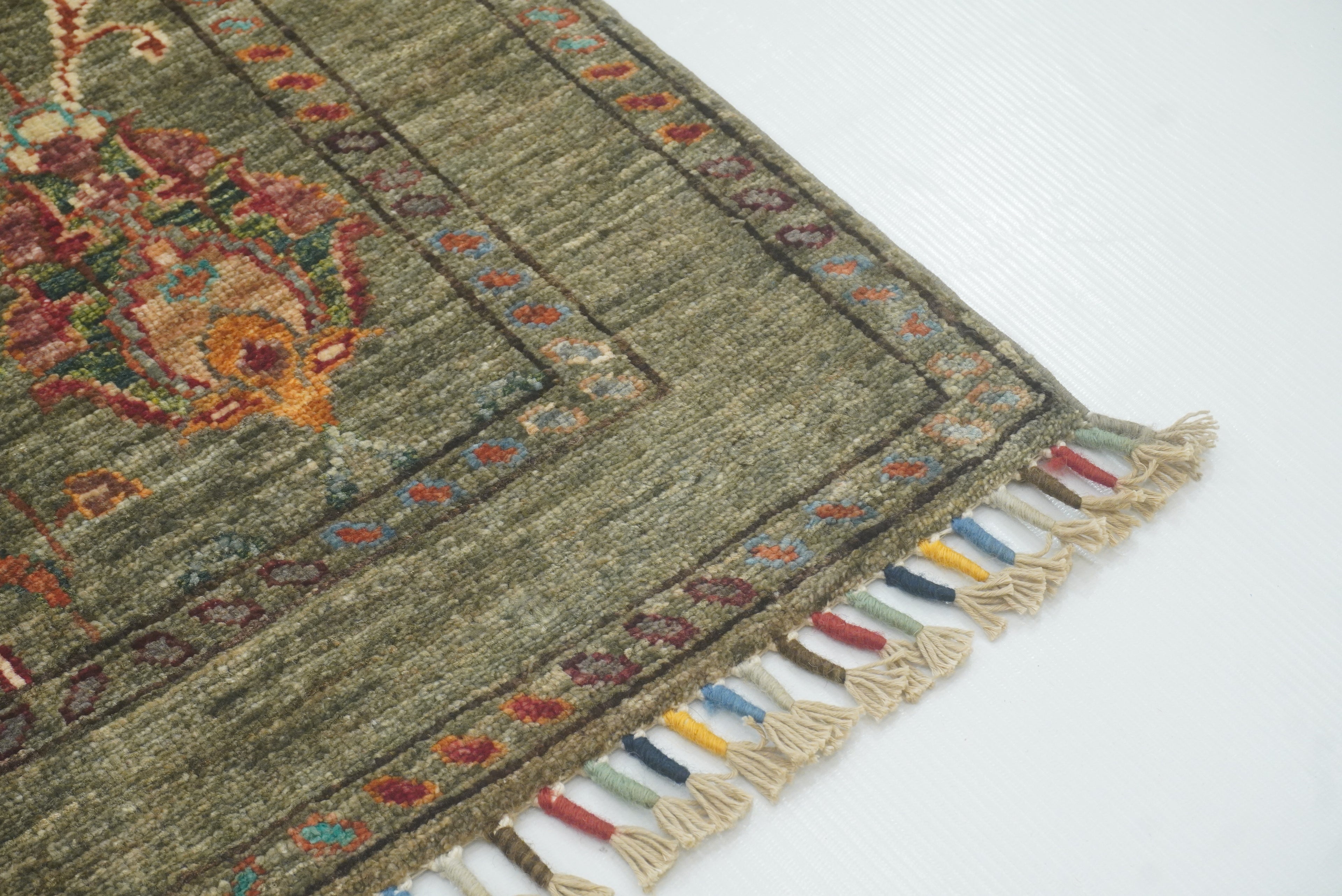 2x3 Green Afghan Waziri Floral Hand Knotted Rug - Yildiz Rugs