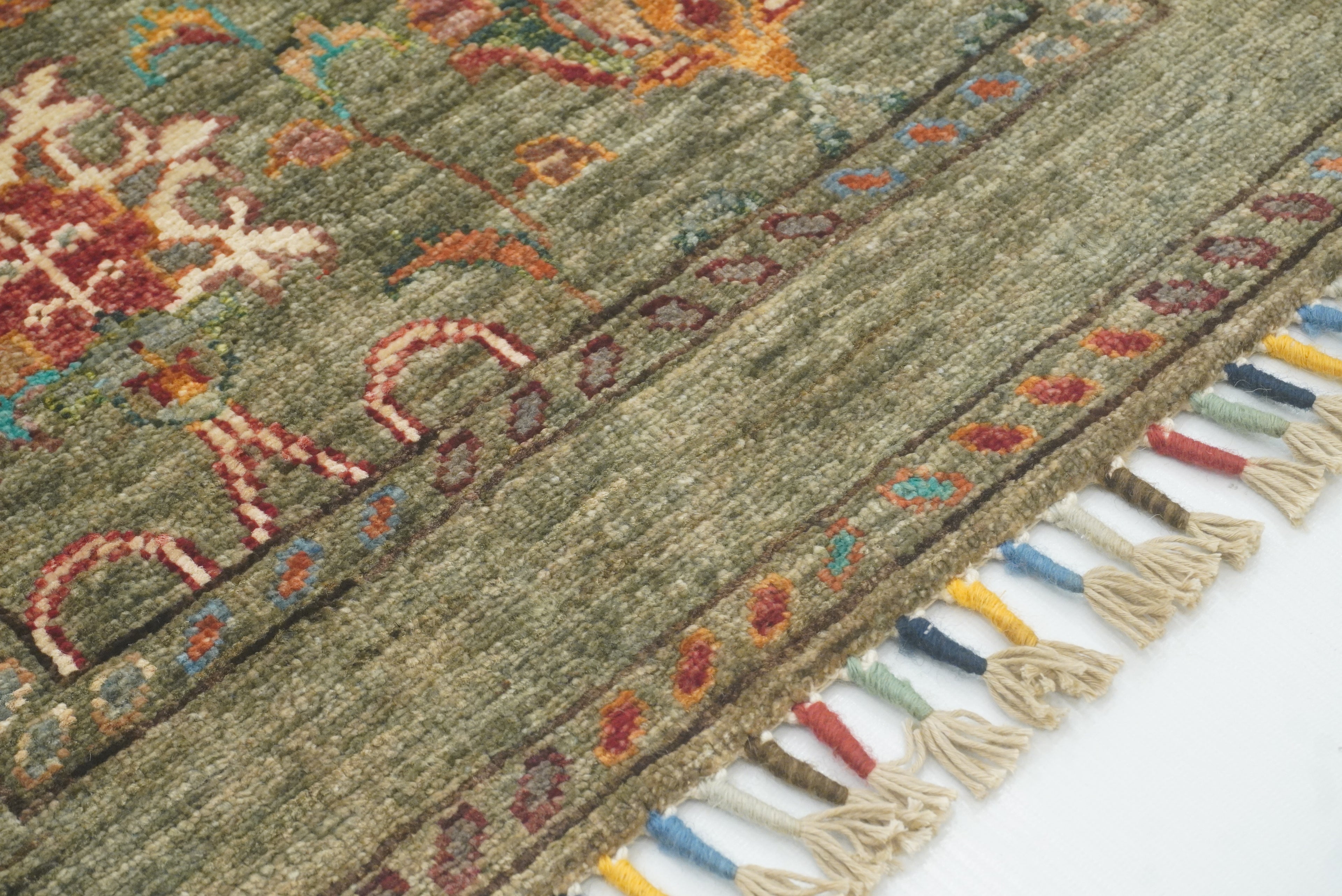 2x3 Green Afghan Waziri Floral Hand Knotted Rug - Yildiz Rugs