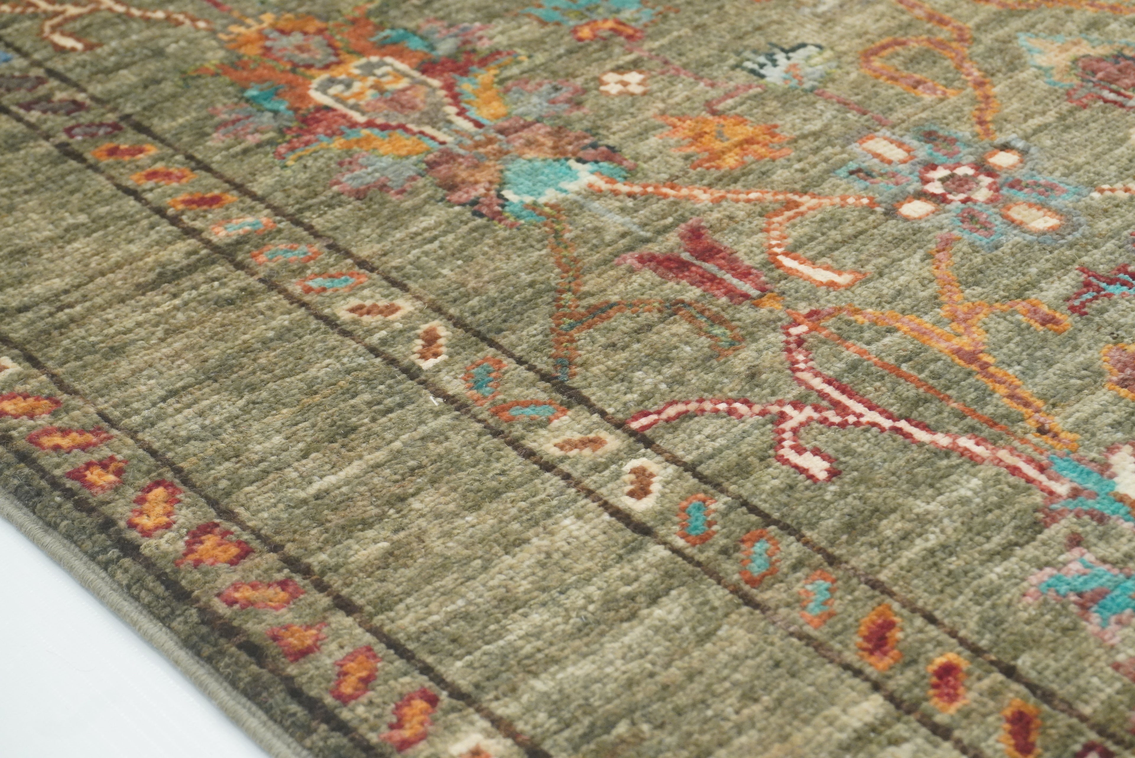 2x3 Green Afghan Waziri Floral Hand Knotted Rug - Yildiz Rugs