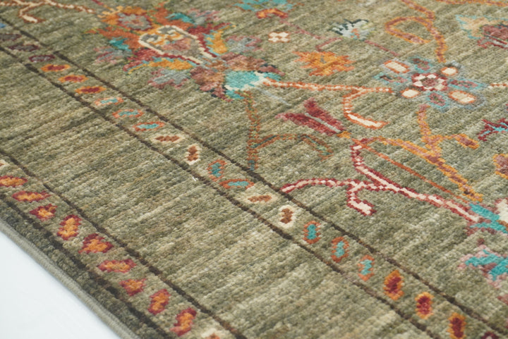 2x3 Green Afghan Waziri Floral Hand Knotted Rug - Yildiz Rugs