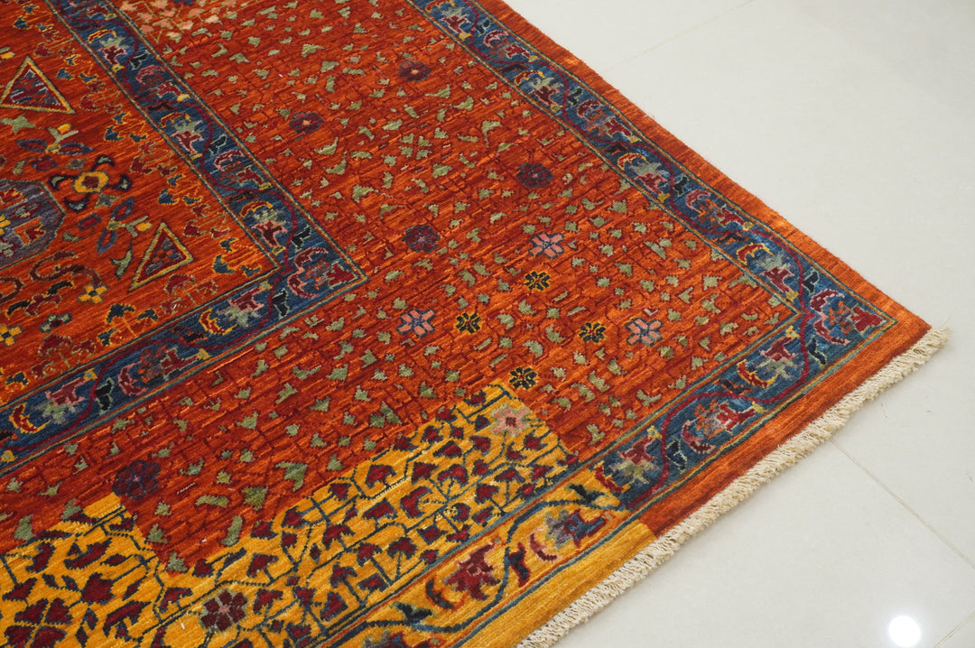 10x14 Rusty Orange Mamluk Turkish Modern Medallion Rug