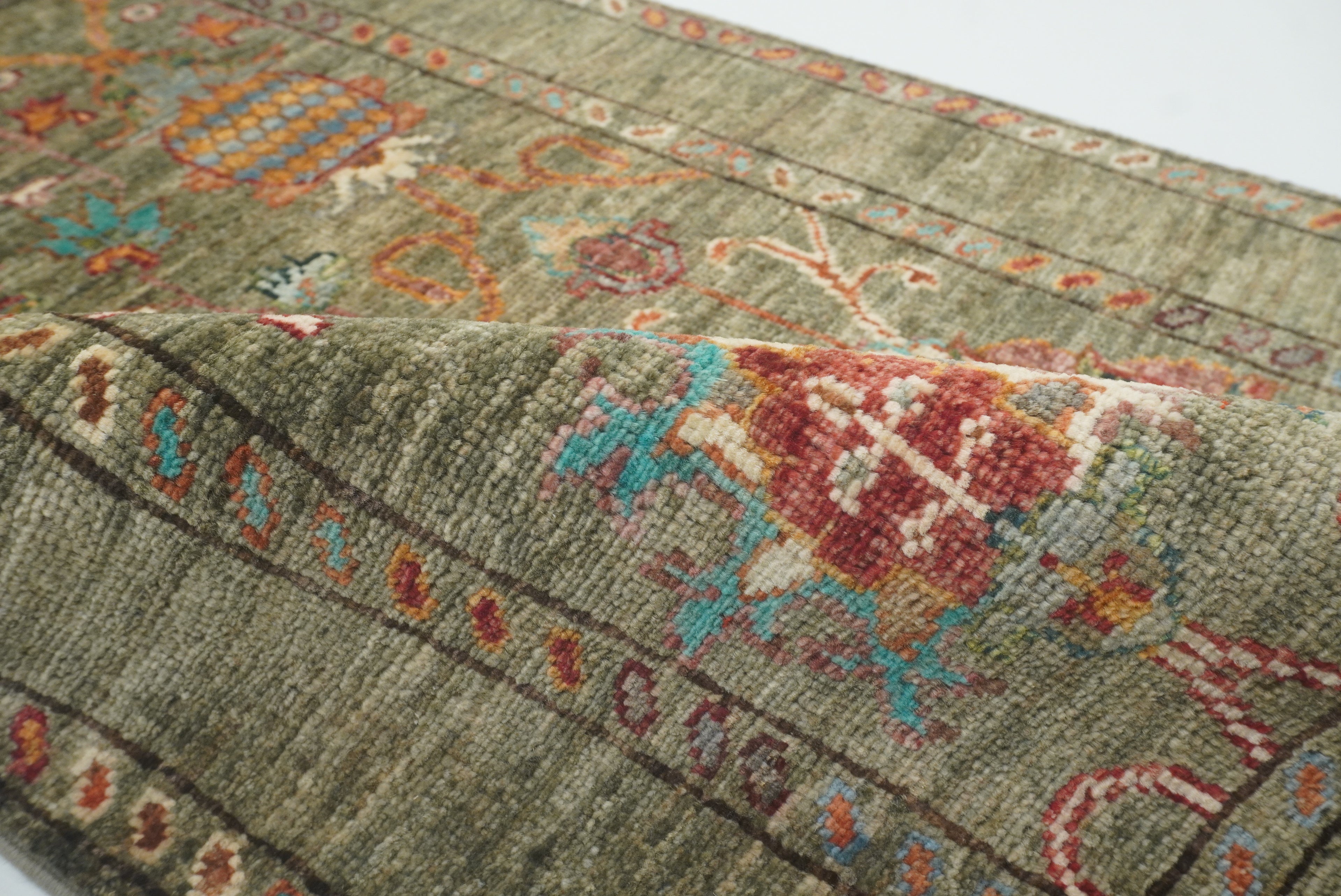 2x3 Green Afghan Waziri Floral Hand Knotted Rug - Yildiz Rugs