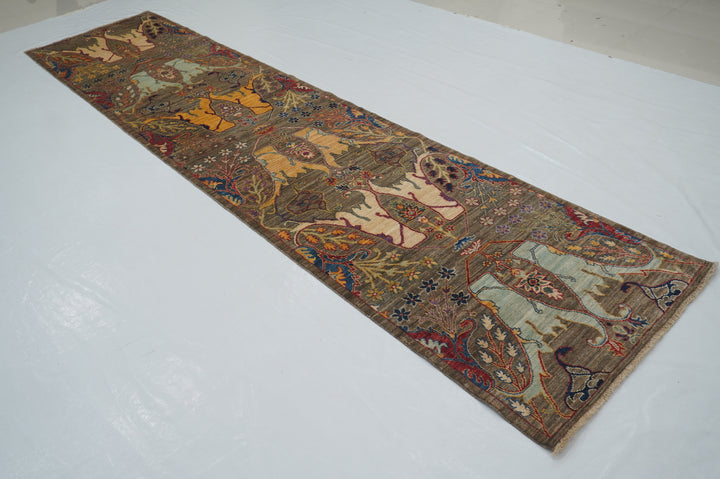 3 x 13 ft Gray Bidjar Afghan Hand knotted Oriental Runner Rug - Yildiz Rugs