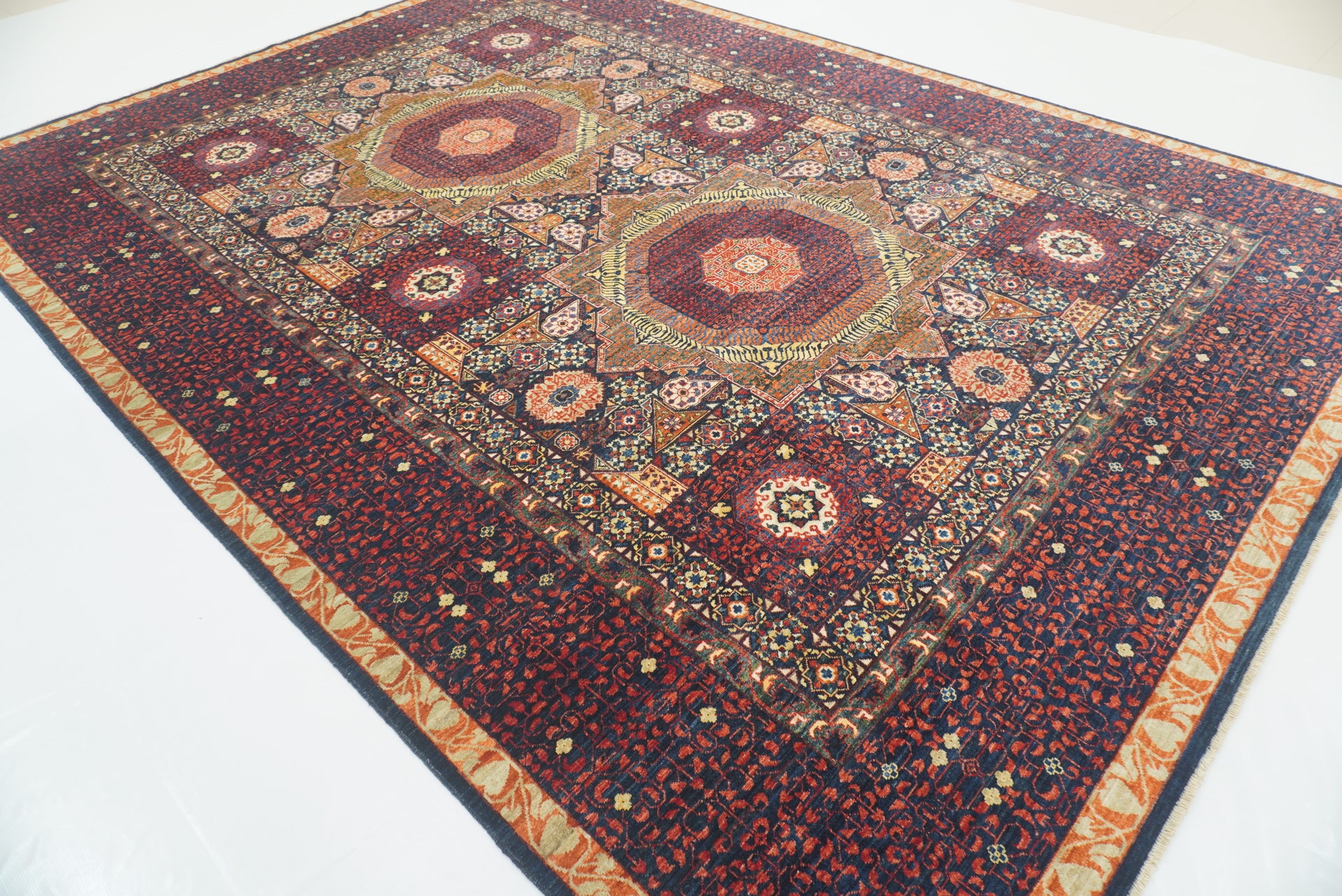 10x14 Navy Blue Mamluk Hand Knotted Medallion Rug