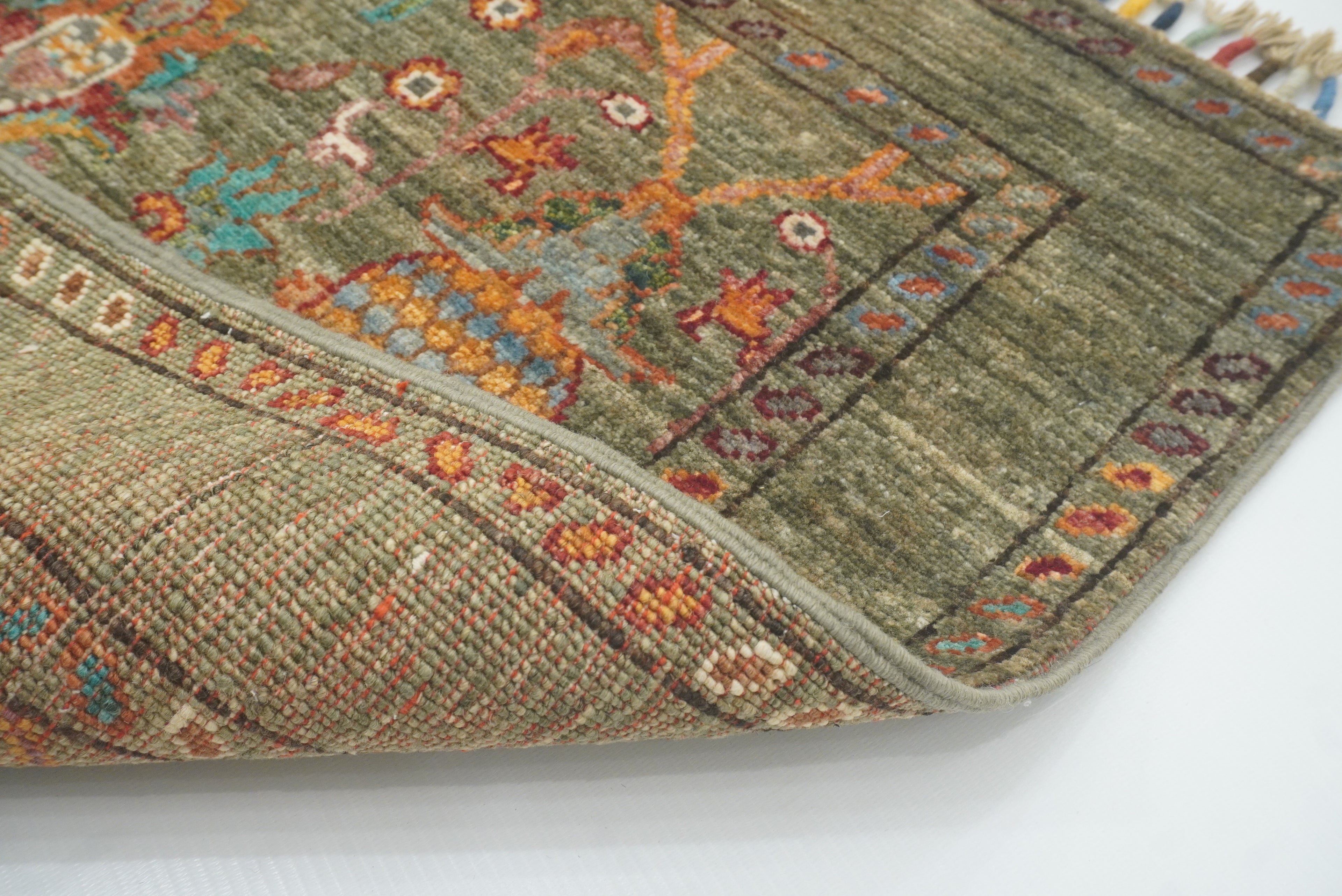 2x3 Green Afghan Waziri Floral Hand Knotted Rug - Yildiz Rugs