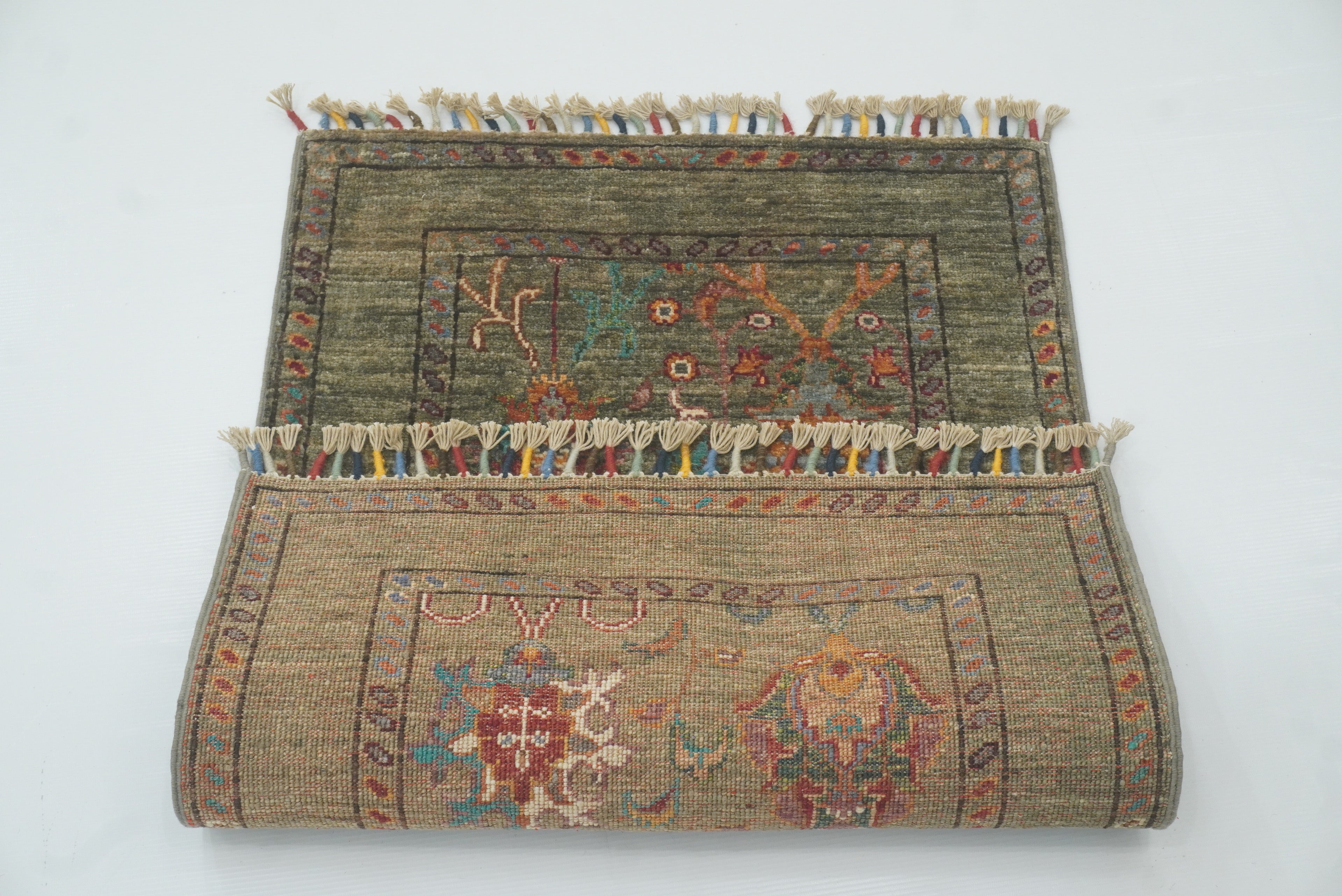 2x3 Green Afghan Waziri Floral Hand Knotted Rug - Yildiz Rugs