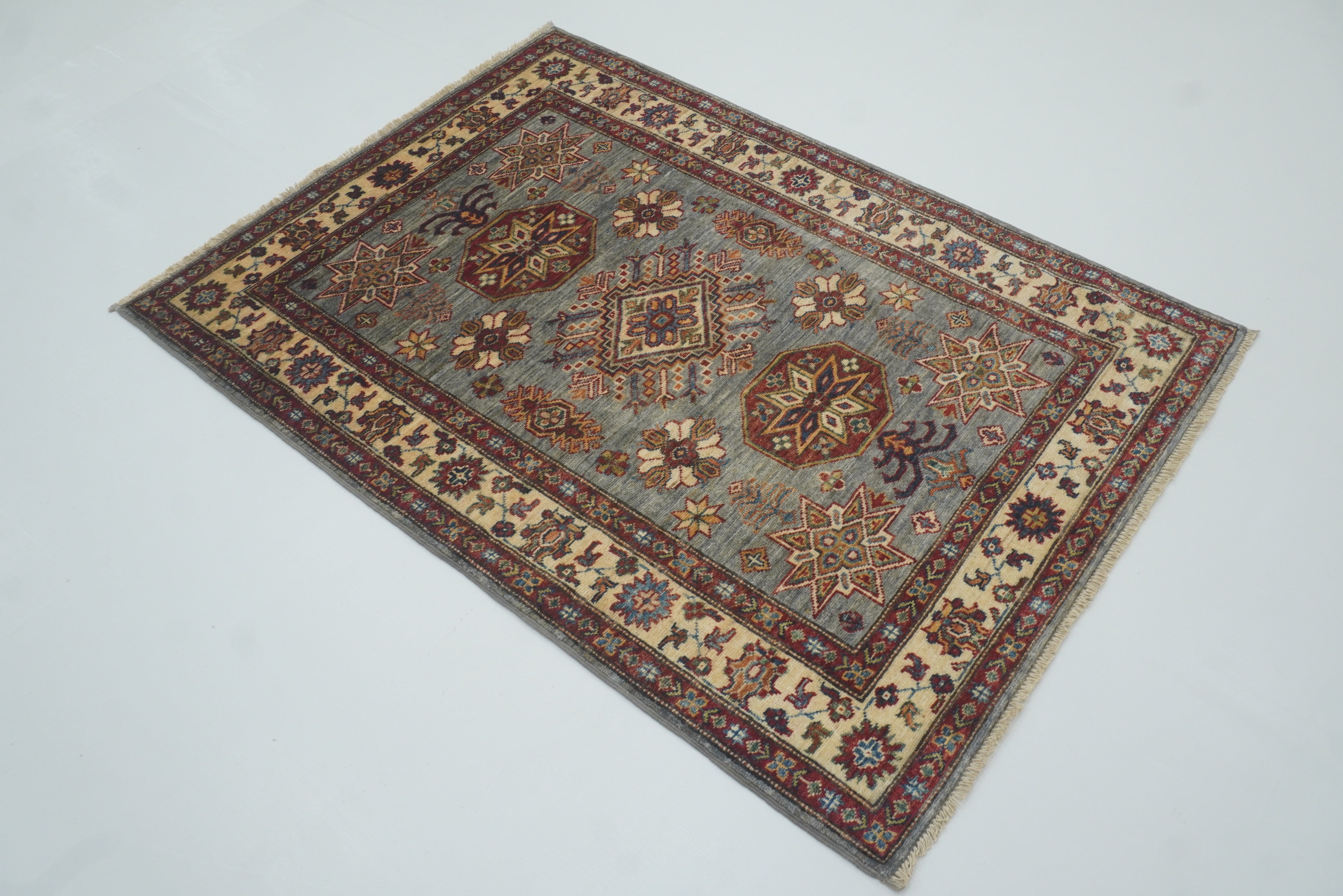 3x5 Gray Kazak Afghan Hand-knotted Rug - Yildiz Rugs