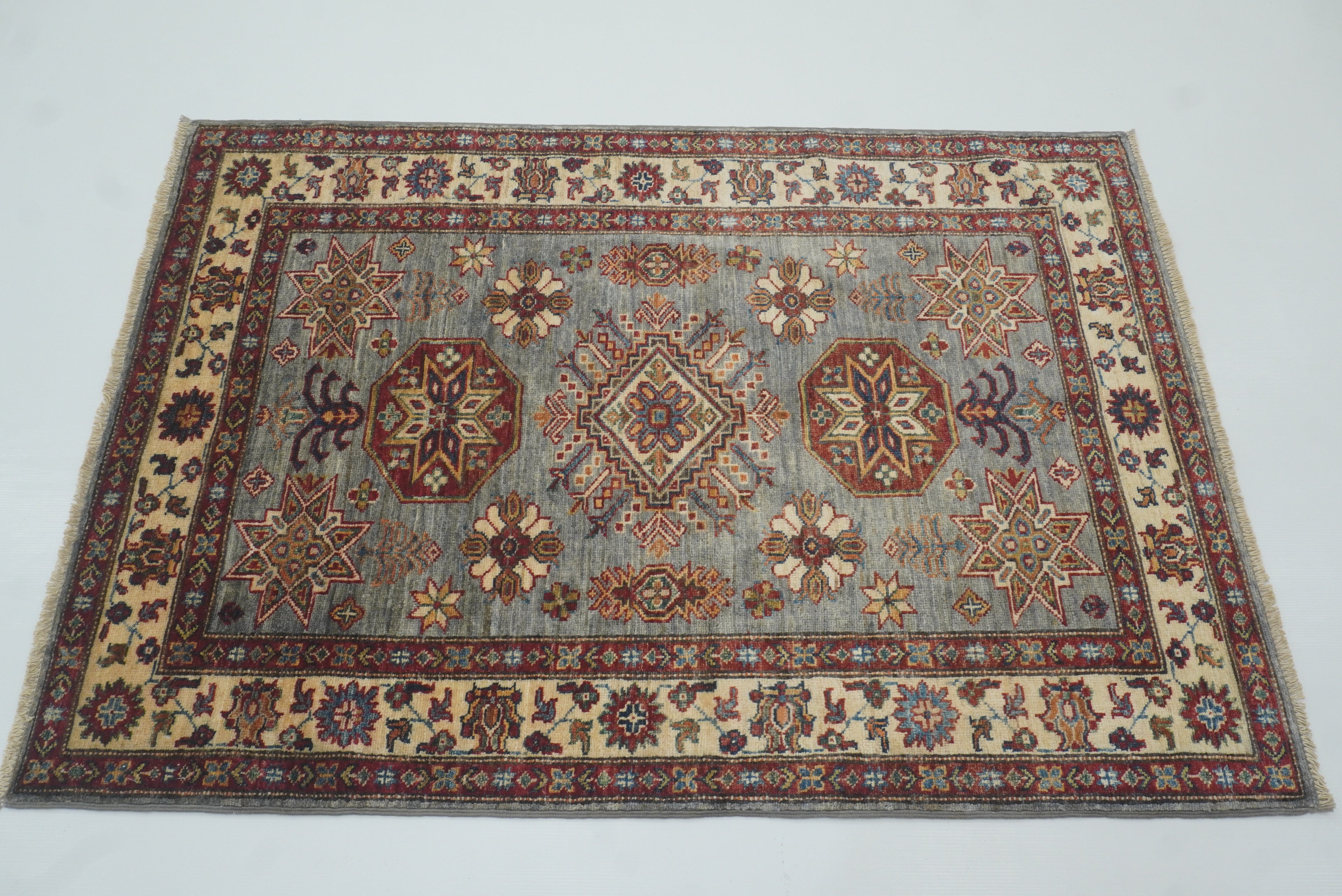 3x5 Gray Kazak Afghan Hand-knotted Rug - Yildiz Rugs