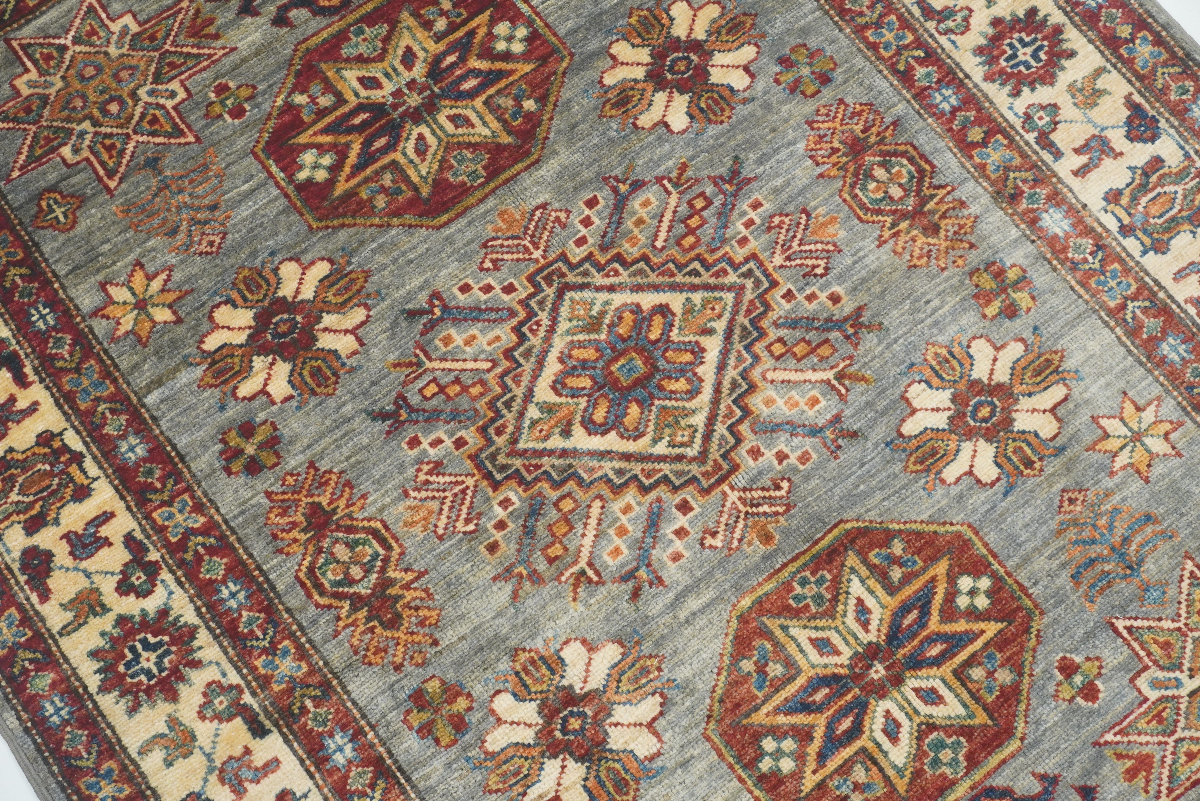 3x5 Gray Kazak Afghan Hand-knotted Rug - Yildiz Rugs