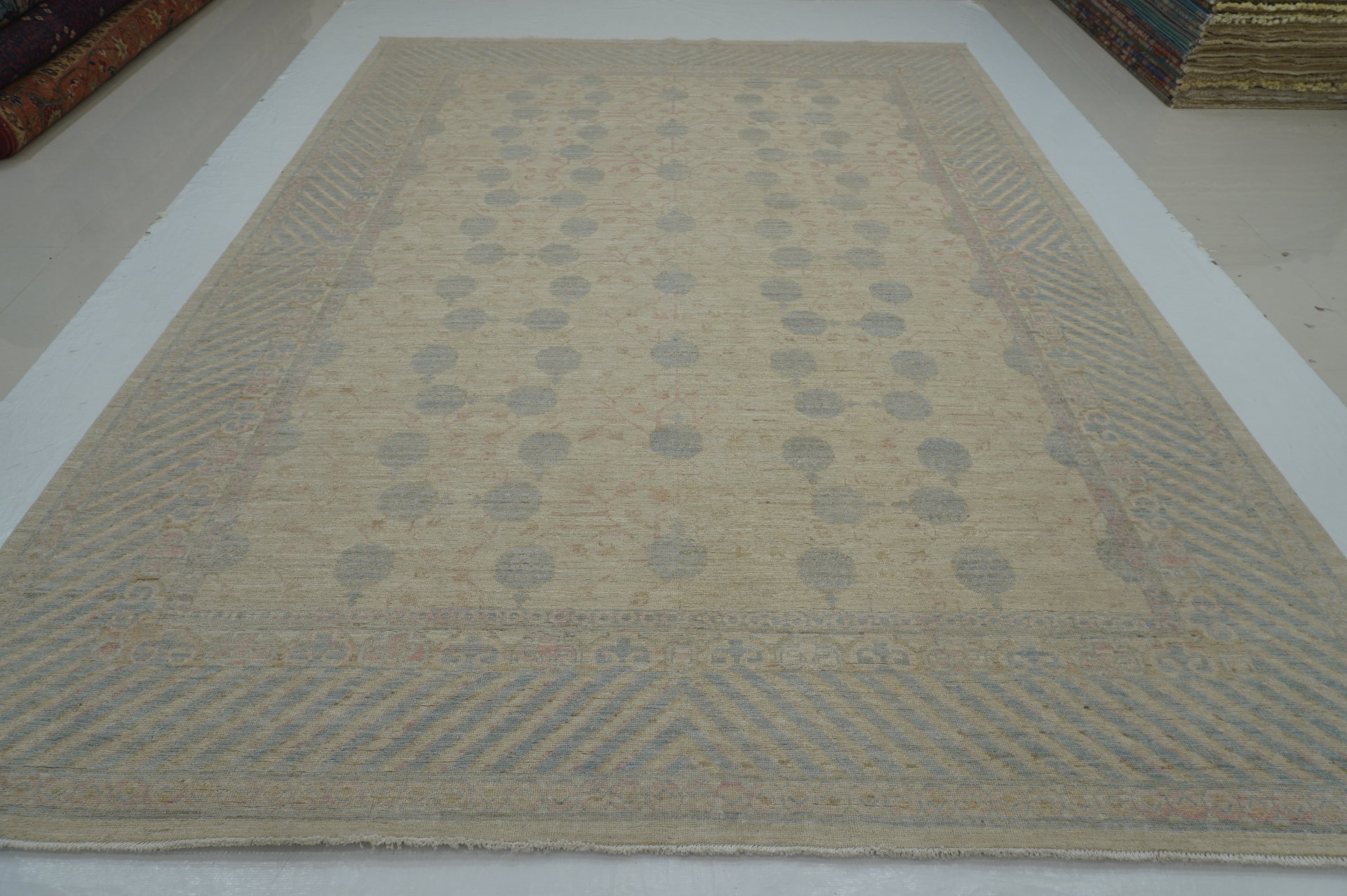 9x12 Muted Beige Khotan Vintage Afghan Hand knotted Oriental Rug - Yildiz Rugs