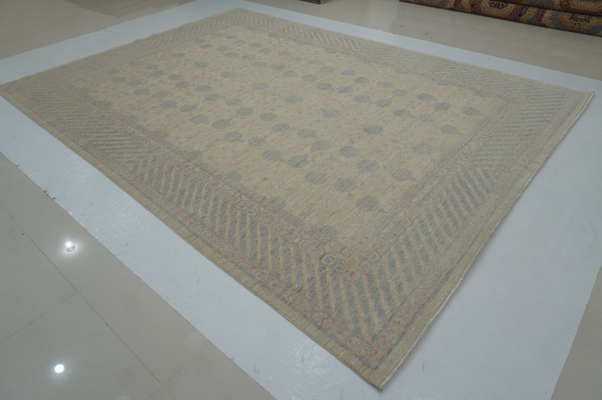 9x12 Muted Beige Khotan Vintage Afghan Hand knotted Oriental Rug - Yildiz Rugs