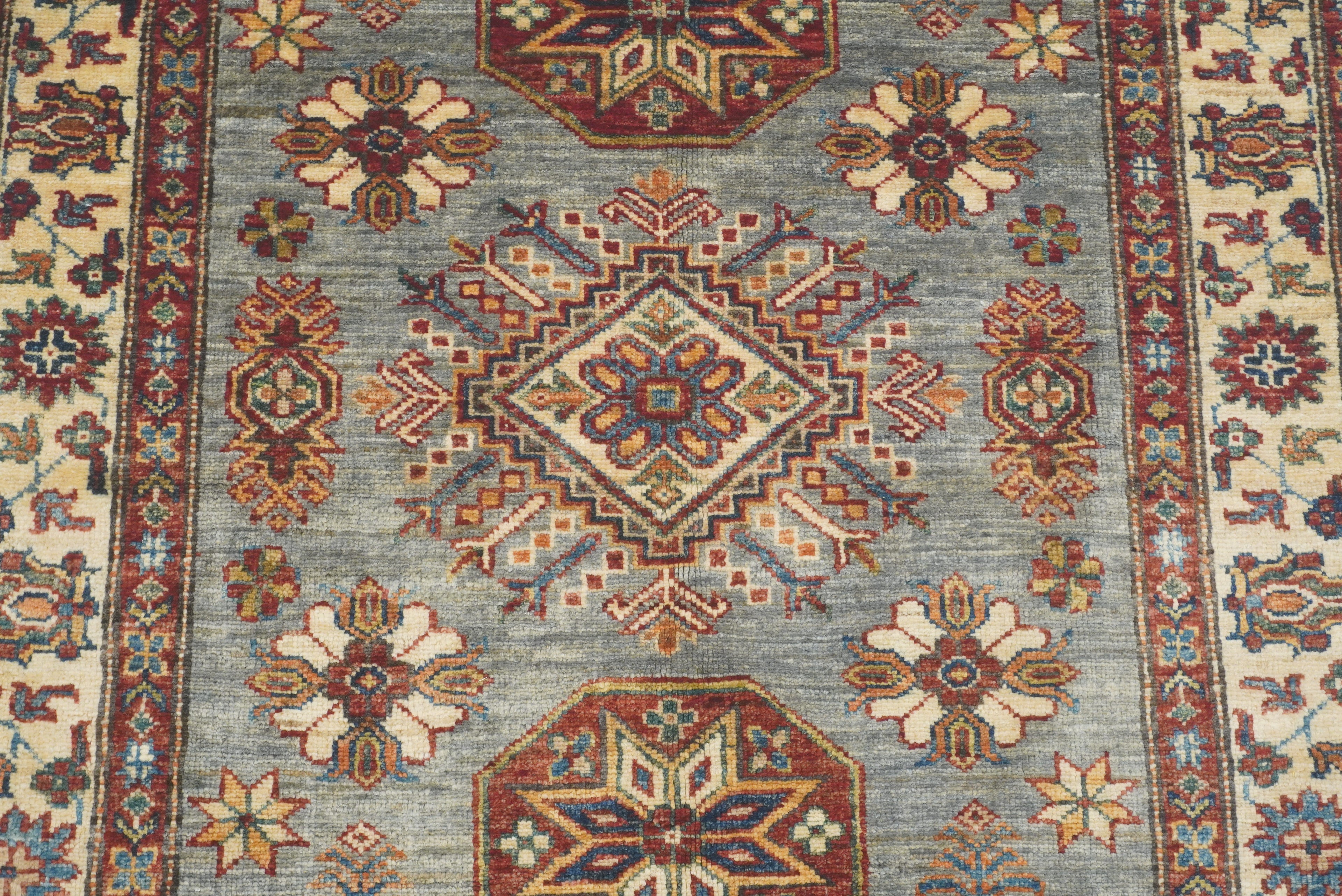 3x5 Gray Kazak Afghan Hand-knotted Rug - Yildiz Rugs