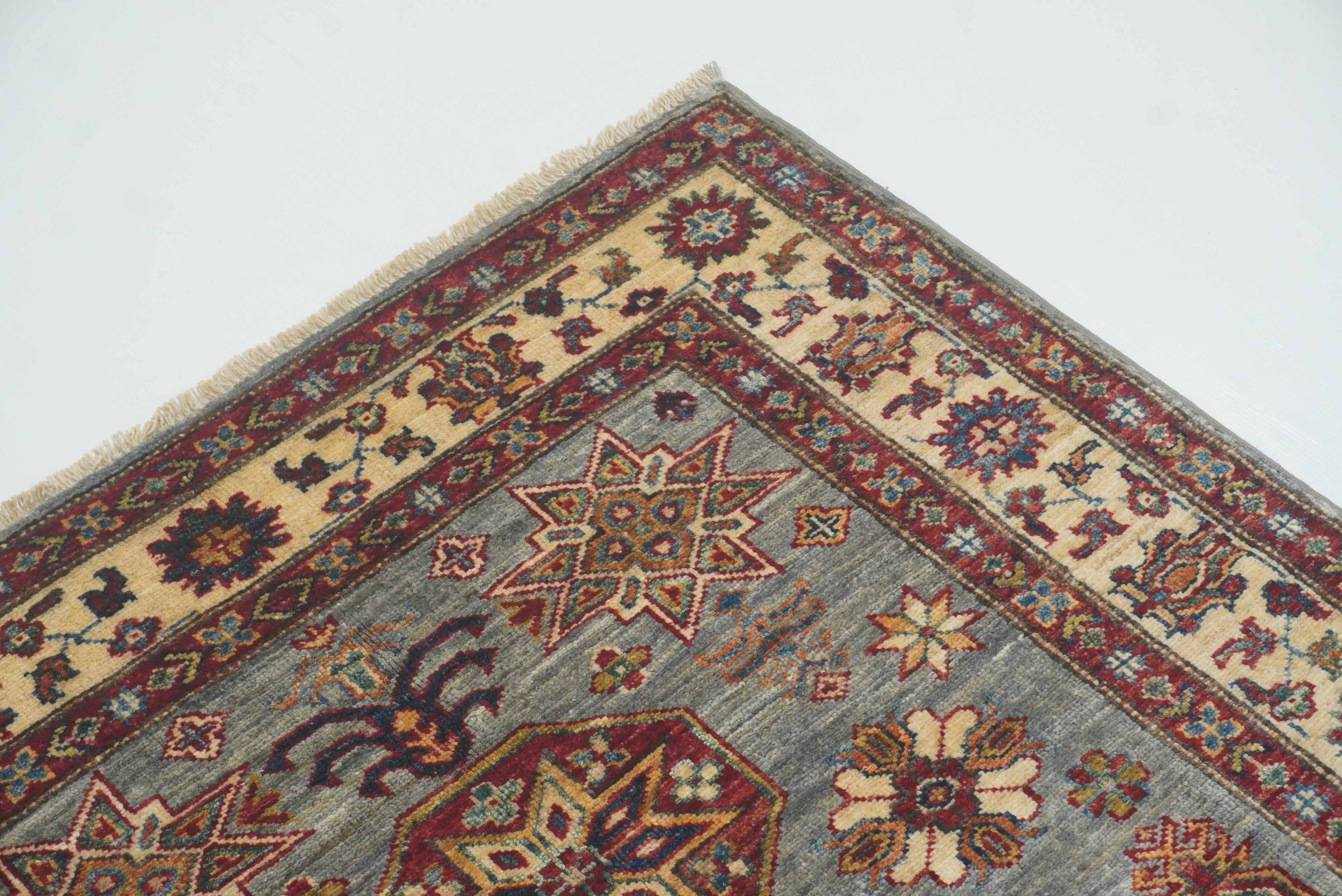 3x5 Gray Kazak Afghan Hand-knotted Rug - Yildiz Rugs