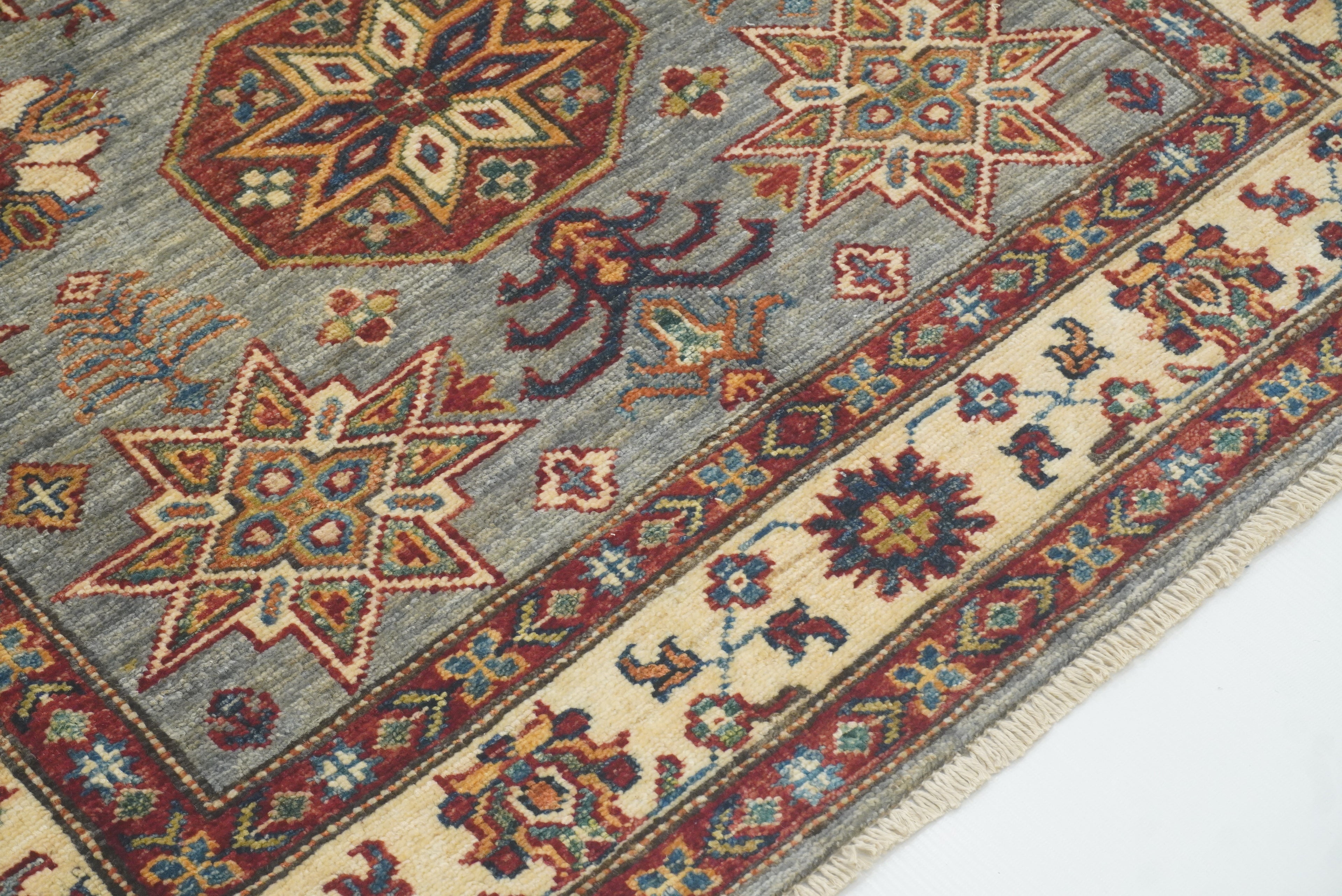 3x5 Gray Kazak Afghan Hand-knotted Rug - Yildiz Rugs
