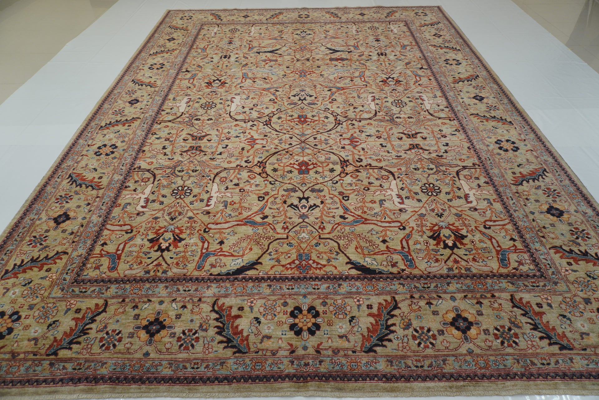 10x14 Earthy Green Bidjar Hand-Knotted Afghan Rug