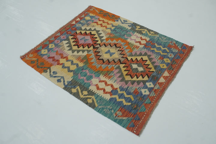 3x3 Red Afghan Handmade Wool Square Kilim Rug - Yildiz Rugs