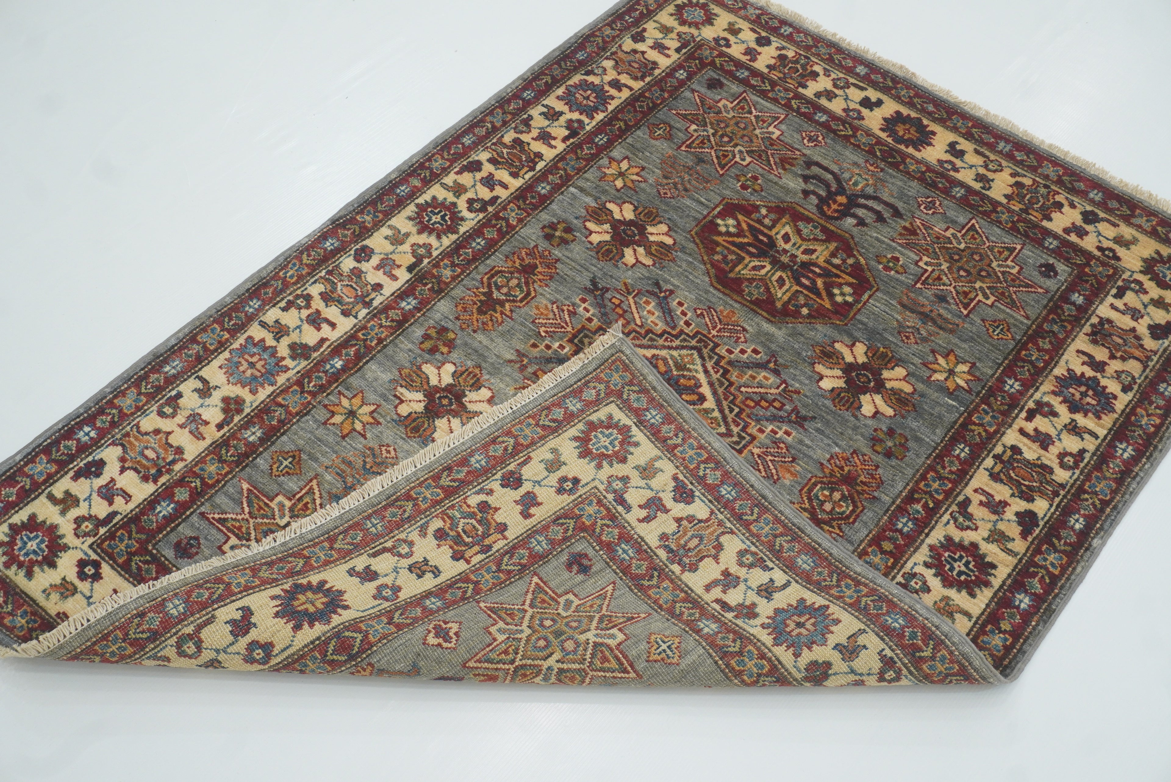 3x5 Gray Kazak Afghan Hand-knotted Rug - Yildiz Rugs