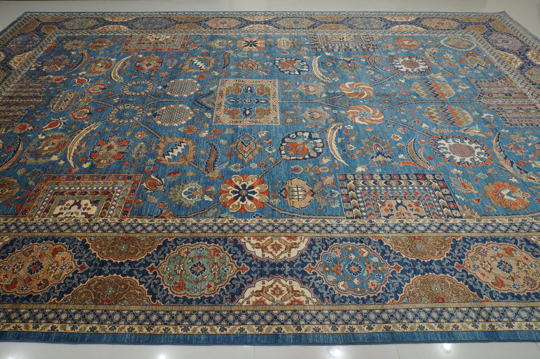 12x18 Blue Mughal Afghan Hand knotted Oversize Oriental Rug