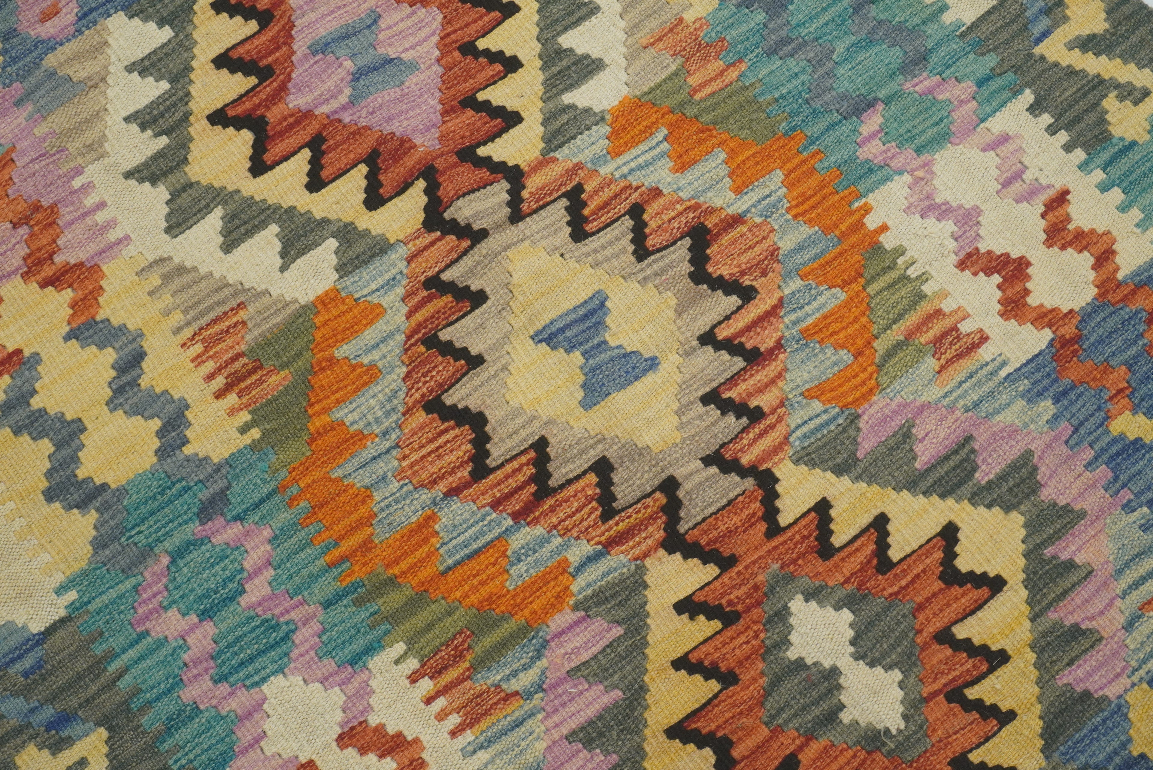 3x3 Red Afghan Handmade Wool Square Kilim Rug - Yildiz Rugs