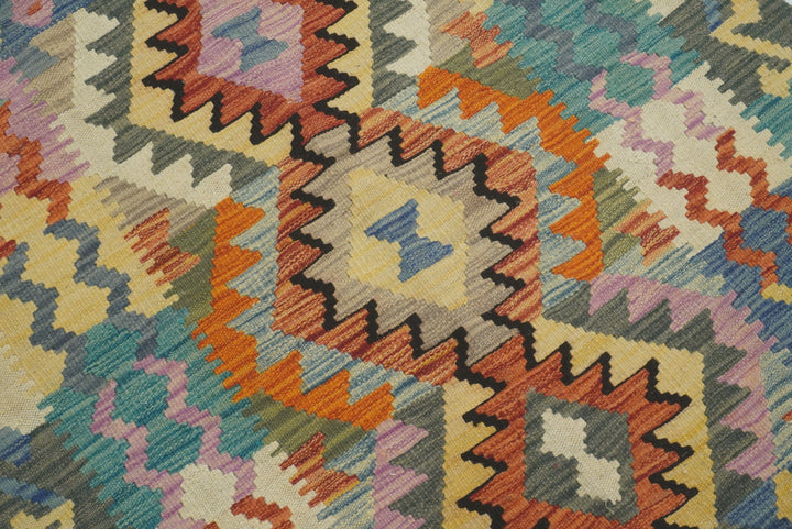 3x3 Red Afghan Handmade Wool Square Kilim Rug - Yildiz Rugs