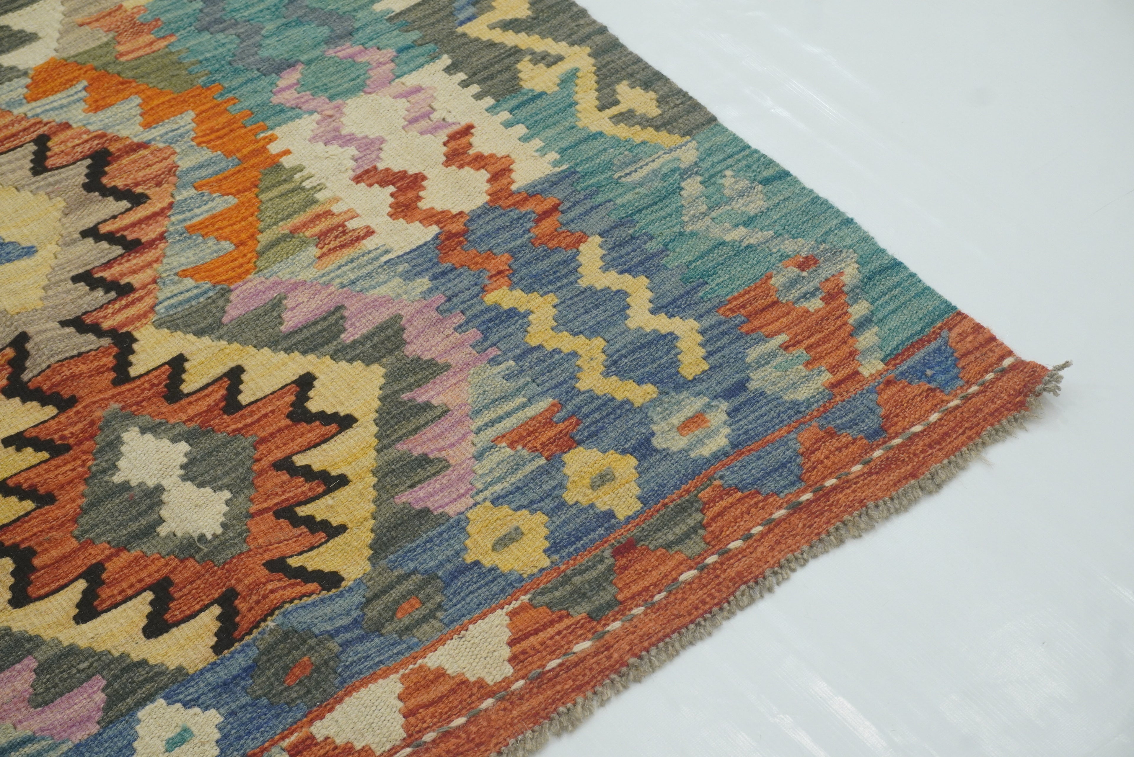 3x3 Red Afghan Handmade Wool Square Kilim Rug - Yildiz Rugs