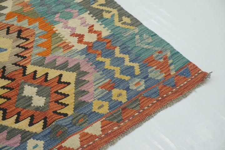 3x3 Red Afghan Handmade Wool Square Kilim Rug - Yildiz Rugs