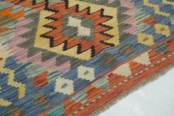 3x3 Red Afghan Handmade Wool Square Kilim Rug - Yildiz Rugs