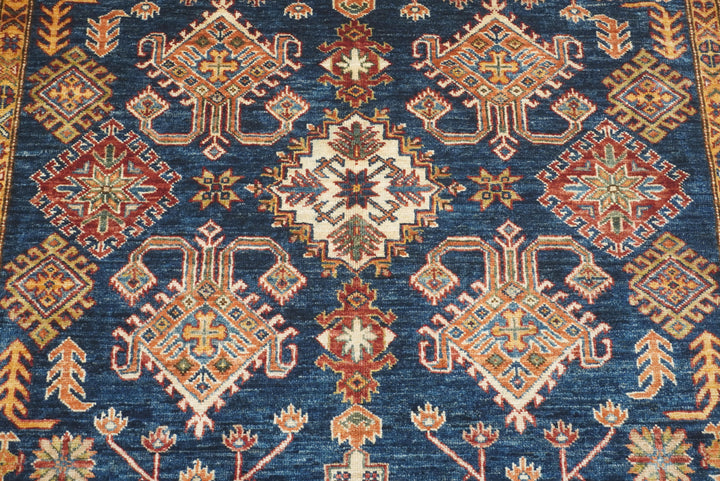 6x6 Blue Kazak Afghan Hand-Knotted Wool Square Rug - Yildiz Rugs