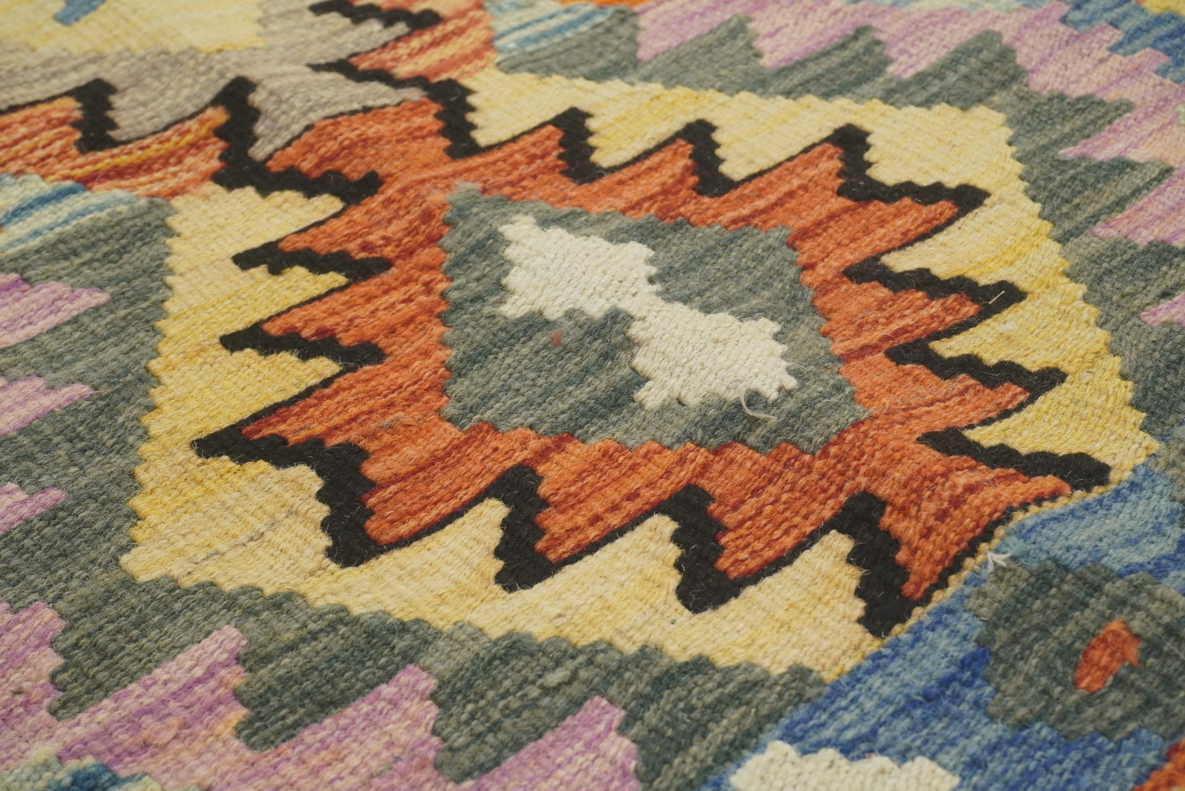 3x3 Red Afghan Handmade Wool Square Kilim Rug - Yildiz Rugs