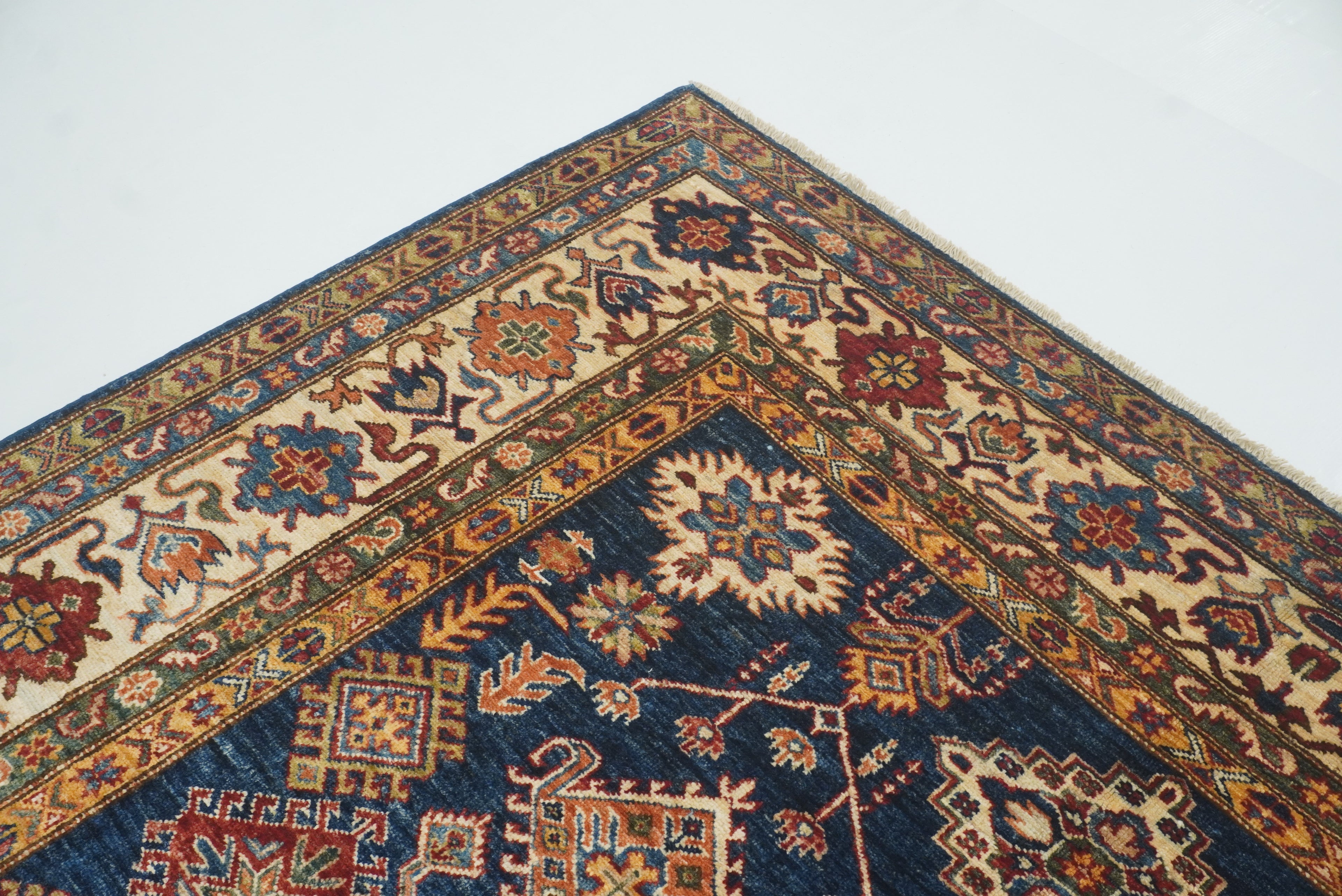 6x6 Blue Kazak Afghan Hand-Knotted Wool Square Rug - Yildiz Rugs
