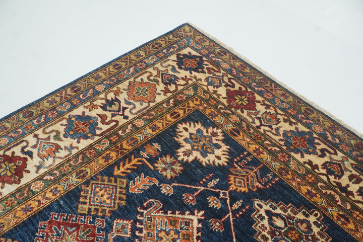 6x6 Blue Kazak Afghan Hand-Knotted Wool Square Rug - Yildiz Rugs