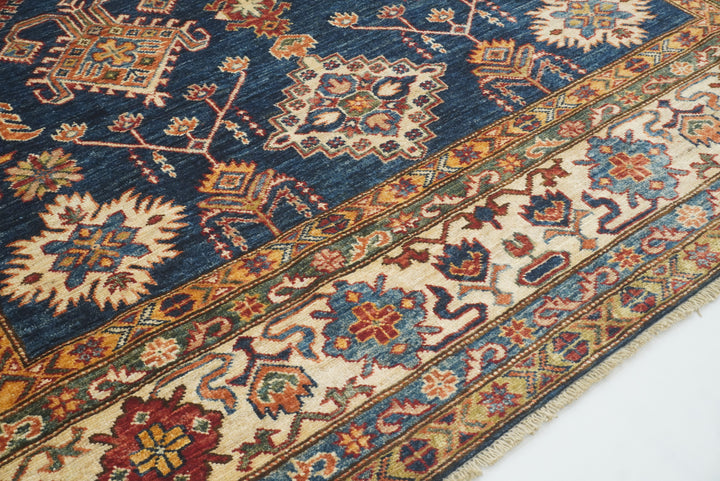 6x6 Blue Kazak Afghan Hand-Knotted Wool Square Rug - Yildiz Rugs