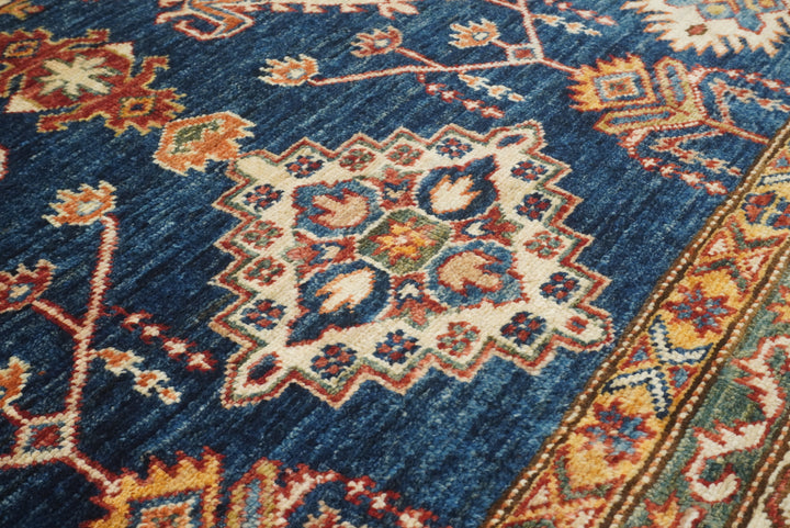6x6 Blue Kazak Afghan Hand-Knotted Wool Square Rug - Yildiz Rugs