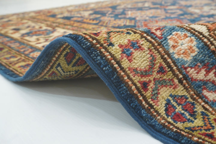 6x6 Blue Kazak Afghan Hand-Knotted Wool Square Rug - Yildiz Rugs