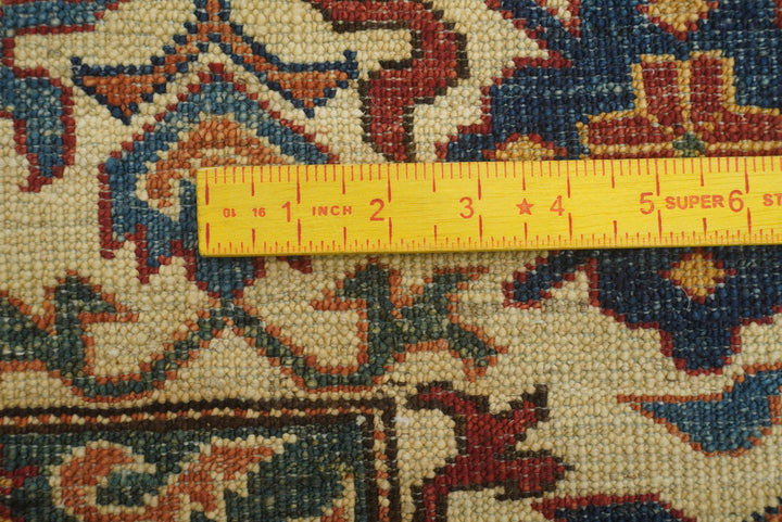 6x6 Blue Kazak Afghan Hand-Knotted Wool Square Rug - Yildiz Rugs