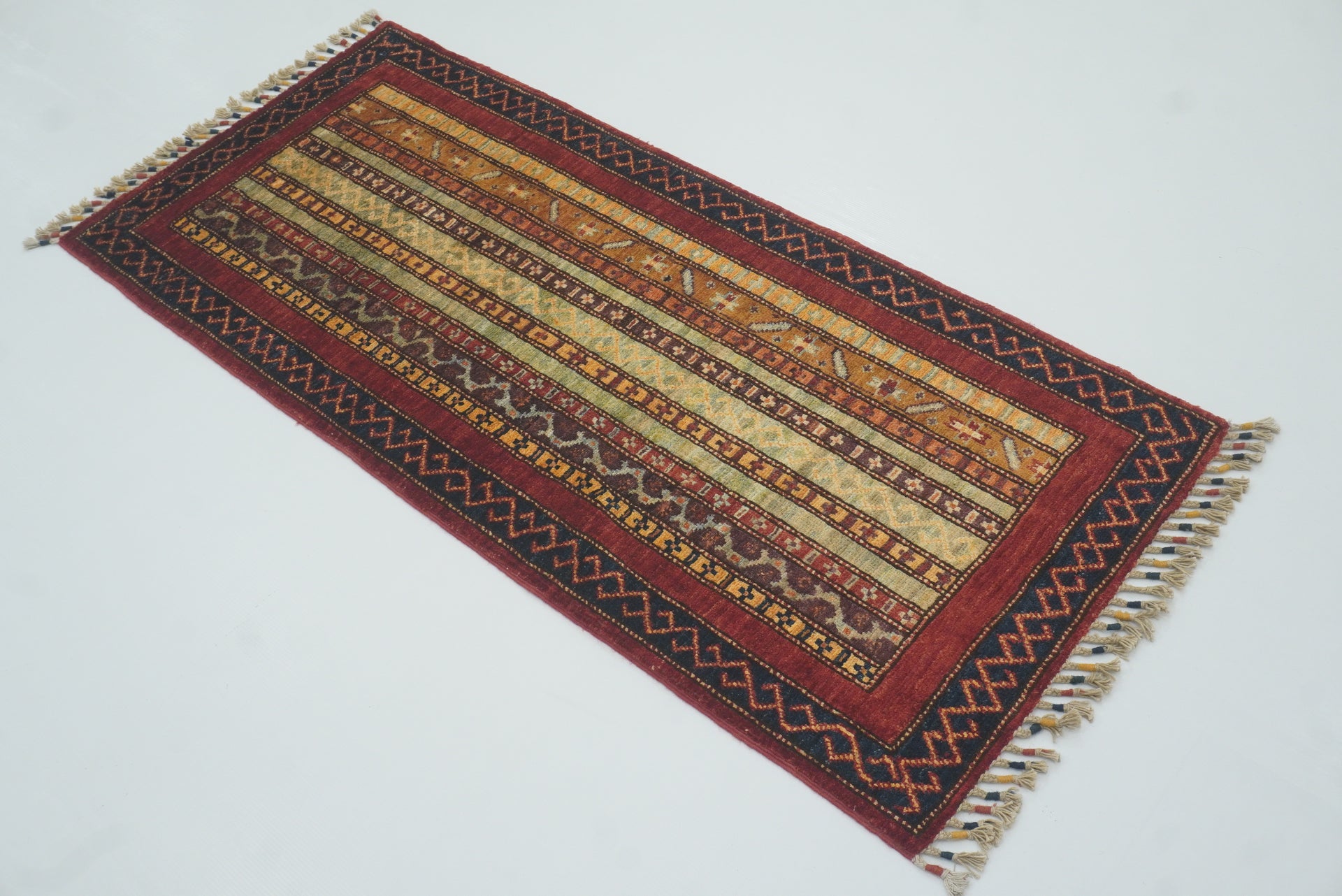 2x5 Red Shaal Turkish Hand knotted Wool Runner Rug - Yildiz Rugs