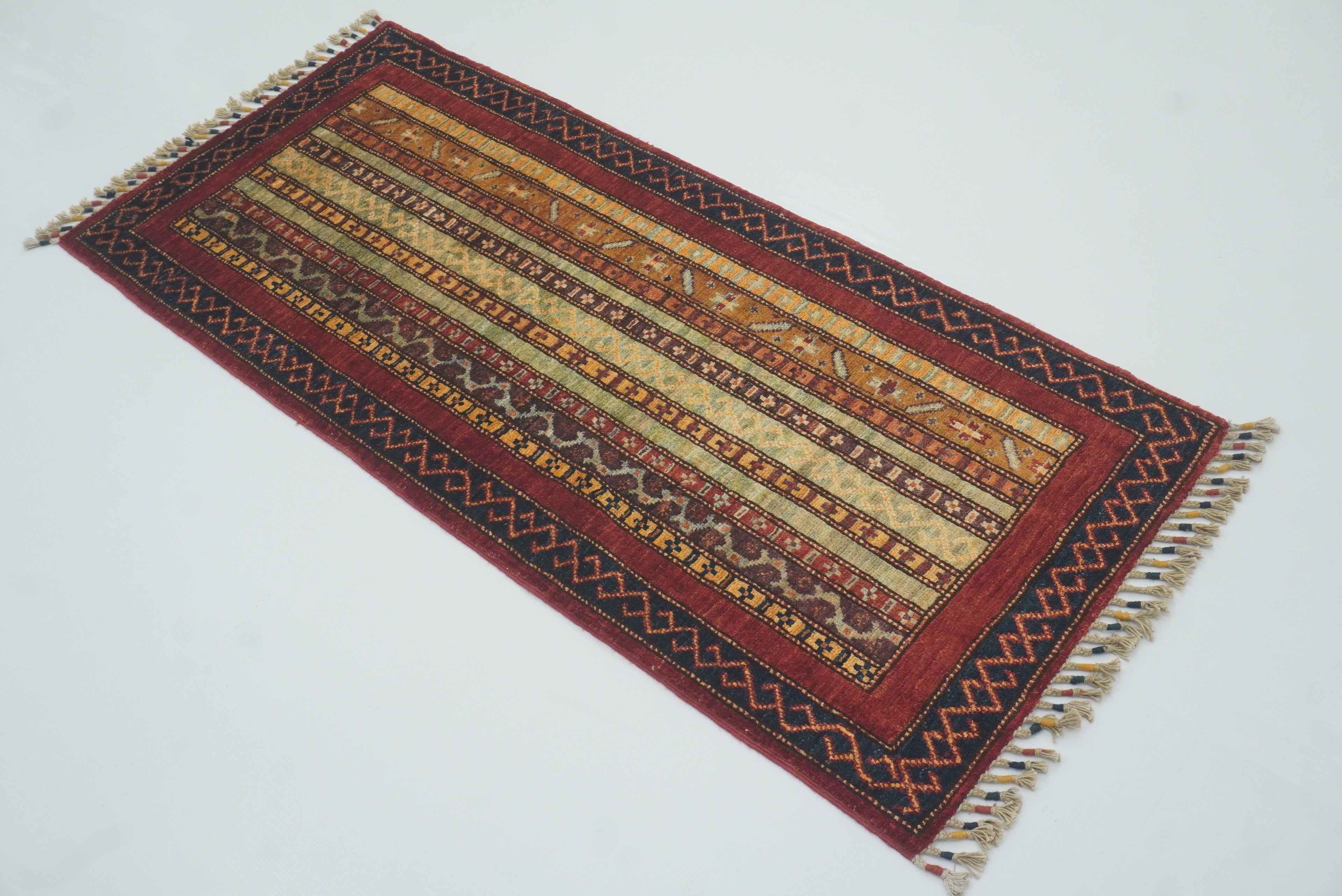 2x5 Red Shaal Turkish Hand knotted Wool Runner Rug - Yildiz Rugs