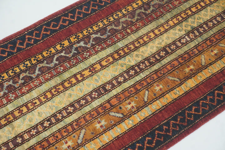 2x5 Red Shaal Turkish Hand knotted Wool Runner Rug - Yildiz Rugs