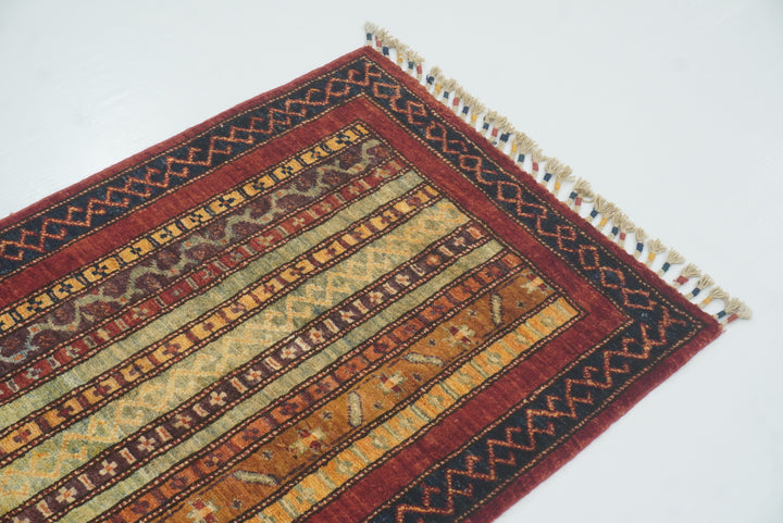 2x5 Red Shaal Turkish Hand knotted Wool Runner Rug - Yildiz Rugs