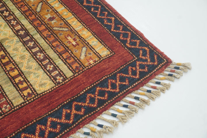 2x5 Red Shaal Turkish Hand knotted Wool Runner Rug - Yildiz Rugs