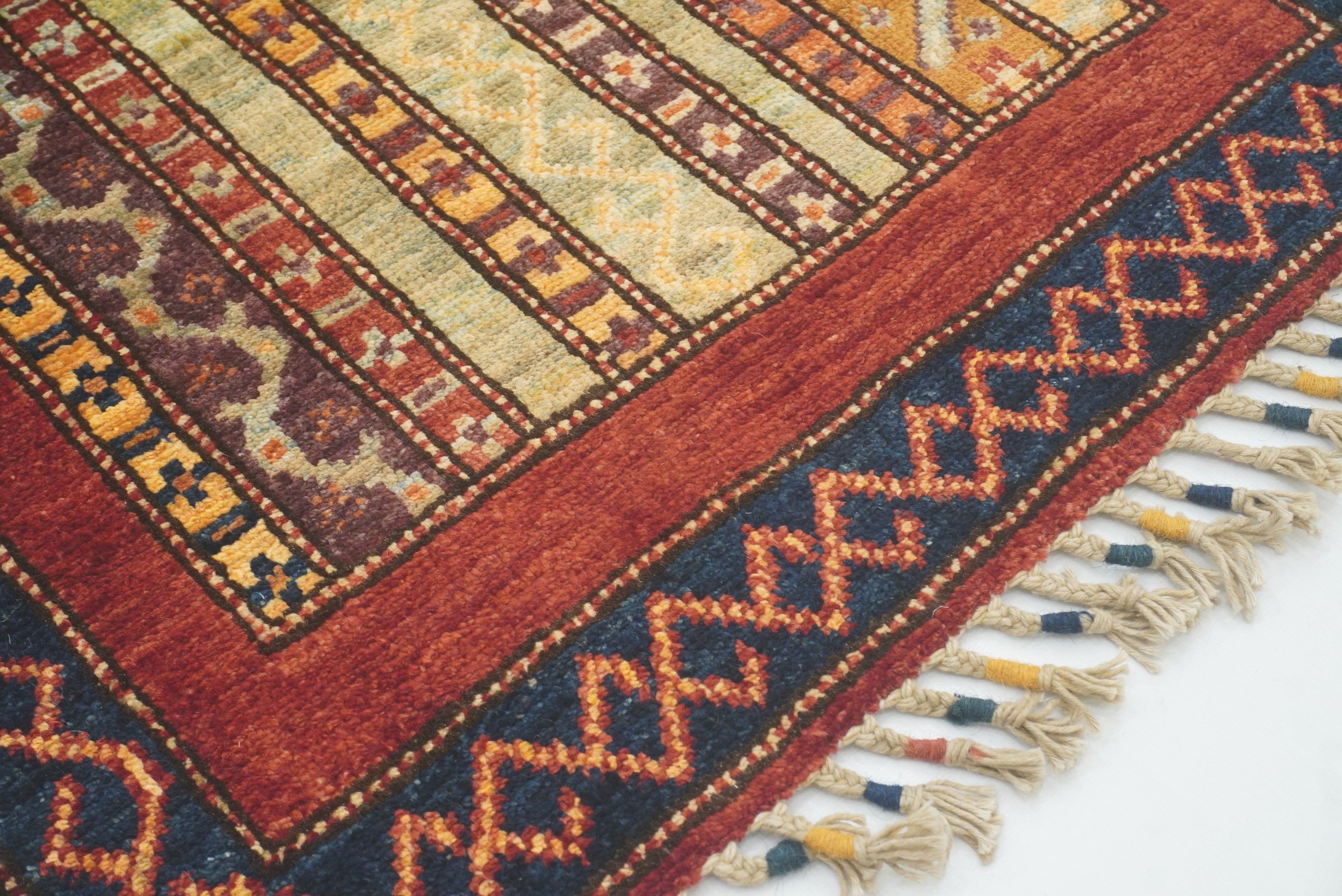 2x5 Red Shaal Turkish Hand knotted Wool Runner Rug - Yildiz Rugs