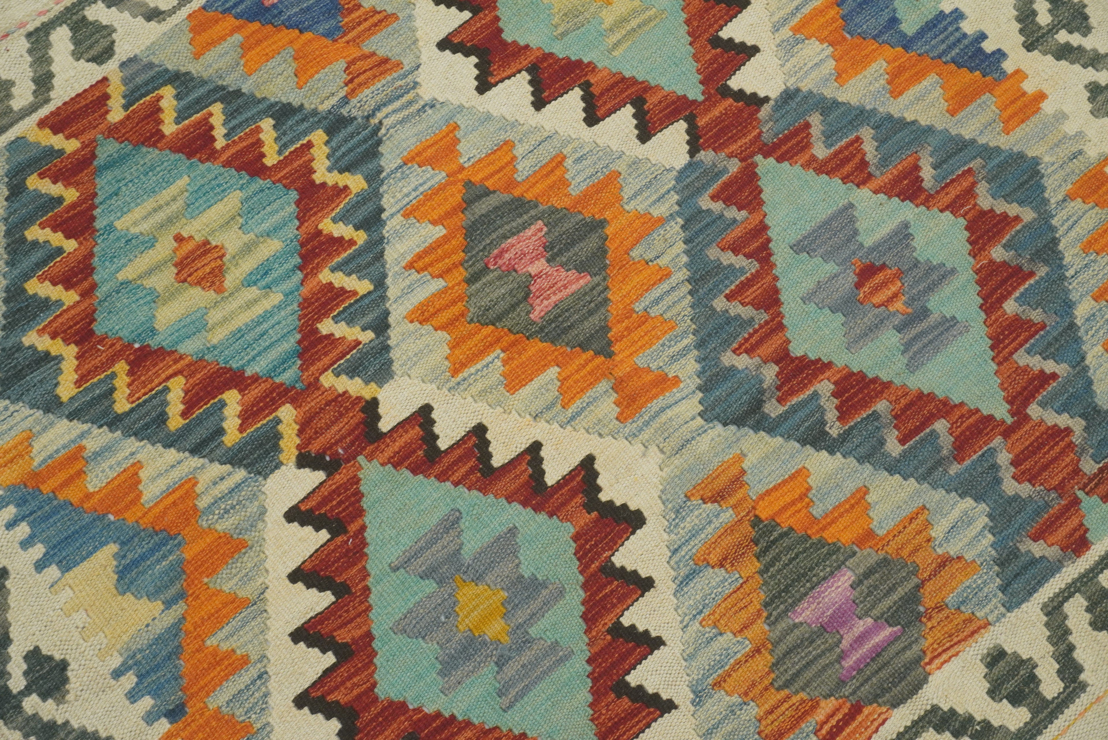 3x3 Beige Afghan Handmade Wool Square Kilim Rug - Yildiz Rugs