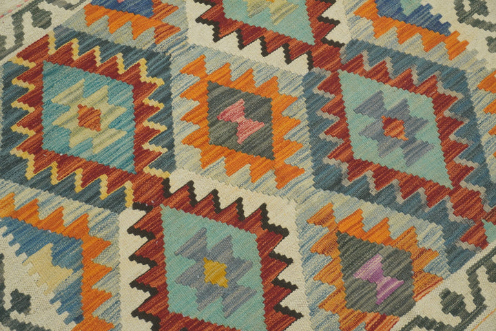 3x3 Beige Afghan Handmade Wool Square Kilim Rug - Yildiz Rugs