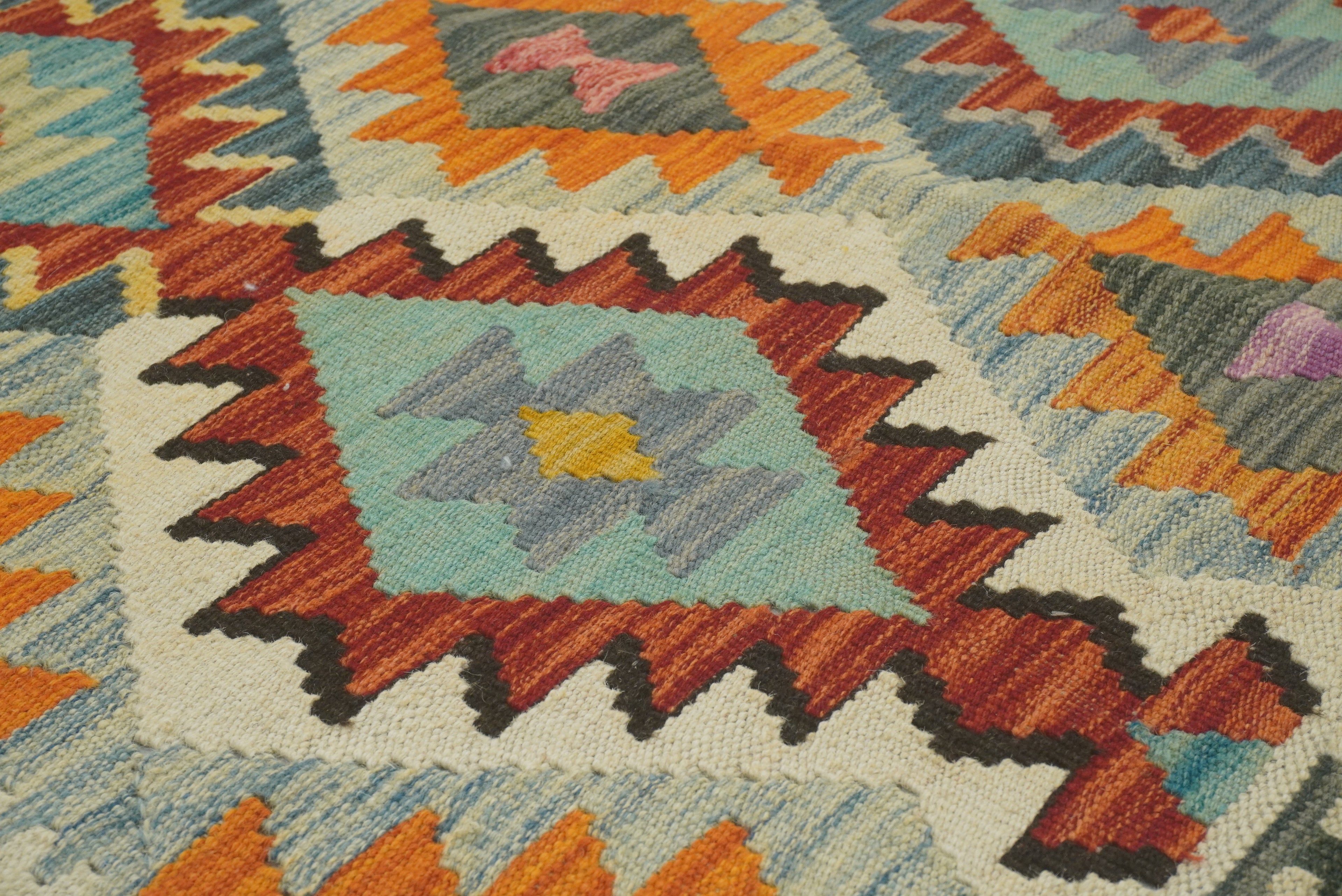 3x3 Beige Afghan Handmade Wool Square Kilim Rug - Yildiz Rugs
